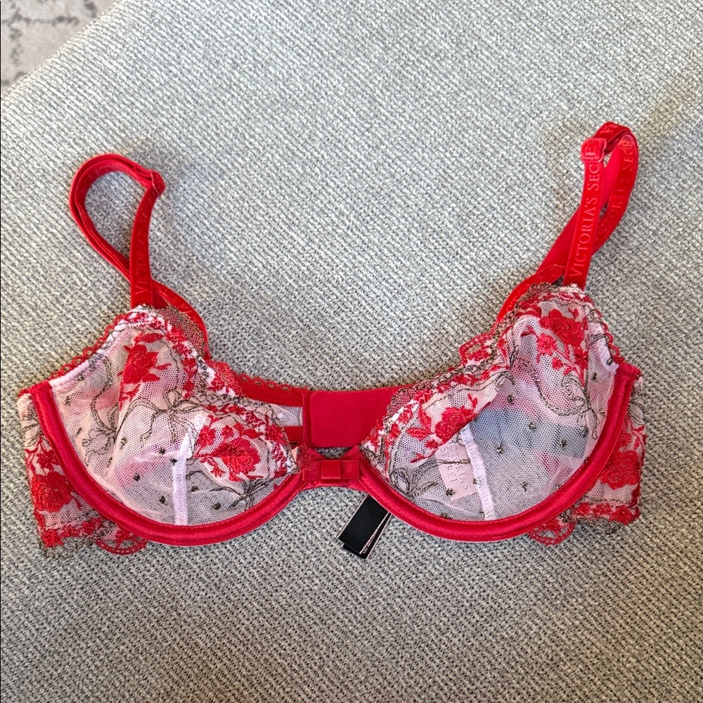 Victoria's Secret Red and Pink Lace Bra